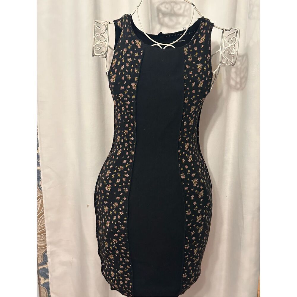 Women AEROPOSTALE BLACK Floral Colorblocked High-Neck Bodycon Dress Size SMALL G